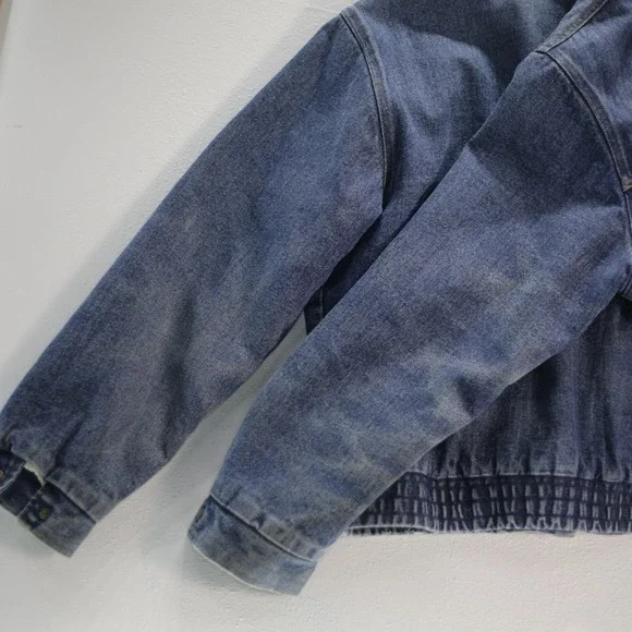 VTG Saugatuck Men XL Sherpa Jacket Dry Goods Denim Trucker 42 Zip Up Bomber Coat